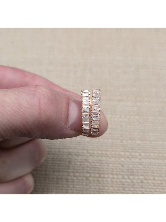 Jewelry - Rose Gold Over Sterling Silver Baguette Cubic Zirconia Eternity Earrings A7797